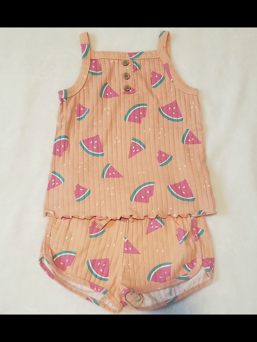 Cat & Jack Peach and Pink Watermelon Ribbed Tank & Shorts Set